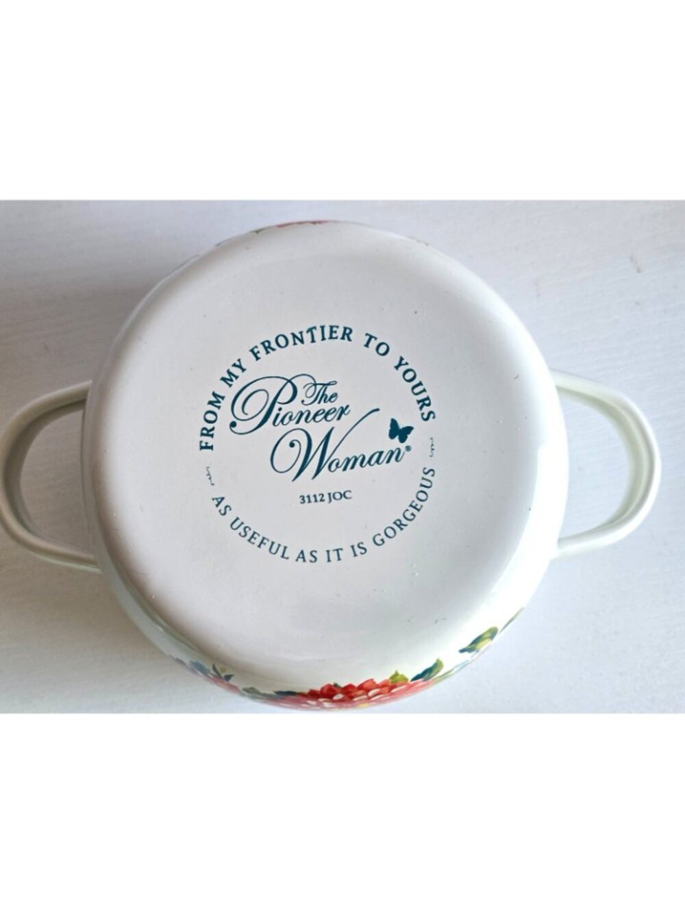 The Pioneer Woman Breezy Blossom Enamel 1 QT Mini Dutch Oven White and Yellow - Picture 7 of 10